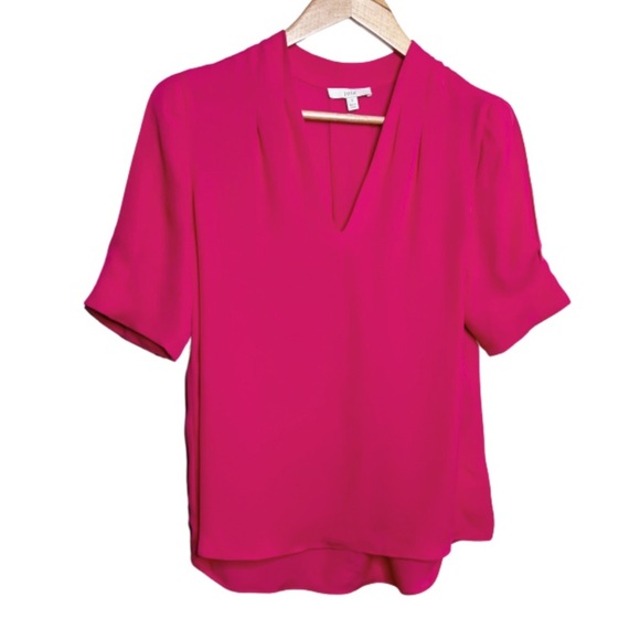 Joie Women's 100% Silk Pink V-Neck Short Cuff Sleeve Pleated Blouse Top Size S - Picture 4 of 16